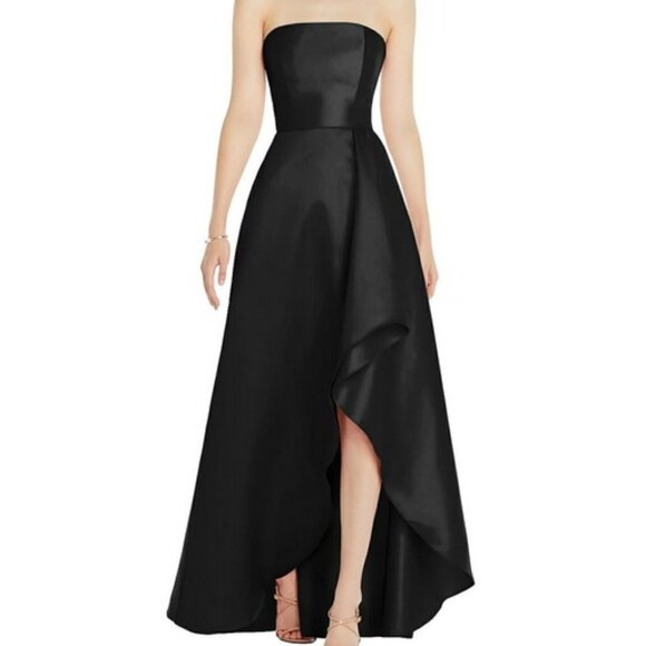 Alfred Sung Black Strapless Satin Gown D832 - Picture 1 of 2